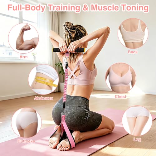 2026 Upgraded Pedal Resistance Band with Handles, 20/30/40LBS Adjustable Latex Bands, Door Anchor, Non-Slip Comfort Pedals, Full Body Workout Kit for Women, Sit Up Exercise Equipment
