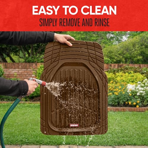 Motor Trend FlexTough Deep Dish All-Weather Floor Mats, Waterproof Trim-To Fit Mats for Cars, Trucks, SUVs - Universal Automotive Floor Liners, Car Accessories, Brown - color: Brown, style: Full Set