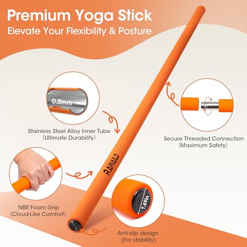 Yoga Stick, Upgraded 5ft Sturdy Steel Mobility Stick, Adjustable Exercise Equipment for Stretching, Flexibility & Balance, Physical Therapy & Posture Correction, Shoulder & Back Relaxation - color: 1-Orange