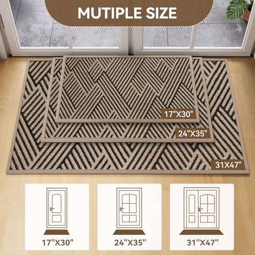 Door Mat Indoor Outside Entrance 24"x35", Low-Profile Non Slip Outdoor Inside Doormat Entryway Mat, Dirt Resistant Absorbent Front Porch Welcome Entry Mats, Washable Easy Clean, Brown - color: Brown, size: 24"x35"