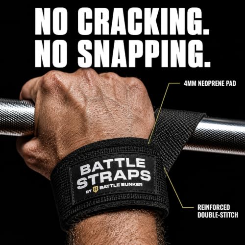 Battle Bunker Lifting Wrist Straps for Weightlifting - Deadlifts & Pull-Ups | Improve grip strength during strength training.Reduce wrist pain with these cotton lifting straps,gym straps for men & women - color: Black