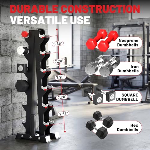 Hex Dumbbell Sets with Rack, 85-560lb Dumbbell Weight Set & Storage Rack | PAPABABE Dumbbell Set with Stand, Rubber Dumbbell Weight Set, Multiple Options Hand Weight for Strength Training - size: 1 X 6-Tier A-Frame with T Bar Row
