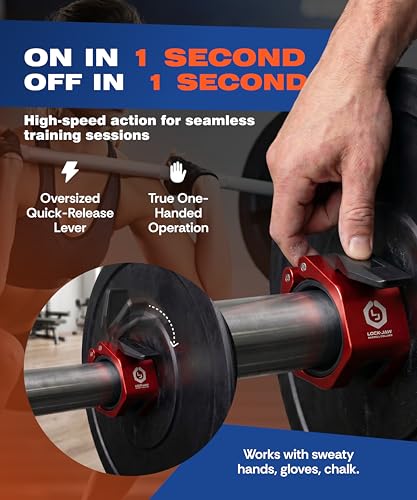 Lock-Jaw Metal Barbell Collars - Barbell Clamps - 1 Pair – Heavy Duty Bar Clamps for 2” & 50mm Olympic Bars – Secure Weight Bar Clamps for Strength Training & Home Gym Accessories - color: Red