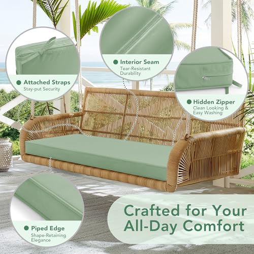 Outdoor Bench Cushion: Waterproof and Fade Resistant Patio Furniture Cushions - Non-slip Bench Pad Cushion with Removable Cover for Garden Swing Porch Sofa Settee, 48 x 18 x 3 Inch, Sage Green - color: Sage Green, size: 48x18x3 Inch