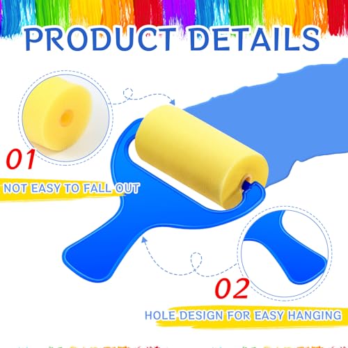 Tenceur Foam Paint Roller for Kids, 50 Pcs 3" Foam Paint Small Sponge Brushes with Blue Handle for Young Artists, Reusable & Washable Early School Classroom Supply for Crafts, Graffiti, DIY Art