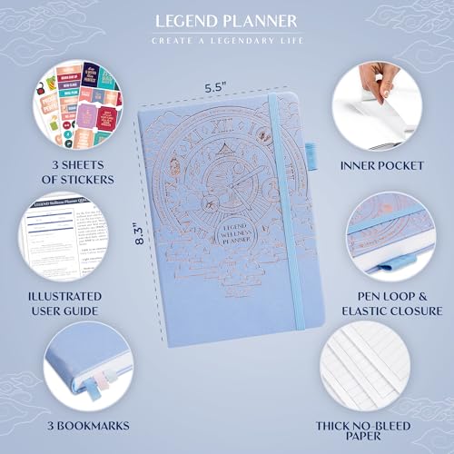Legend Wellness Planner & Food Journal – Daily Diet & Health Journal with Weight Loss, Measurement & Exercise Trackers – Lifestyle & Nutrition Diary – Lasts 6 Months, A5 size – Periwinkle - color: Periwinkle Gold Foil, size: A5 (5.8” x 8.3”)