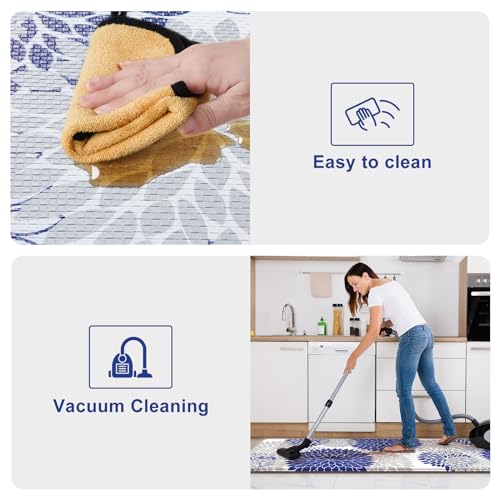Anti Fatigue Kitchen Mats 2PCS,Boho Dahlia Kitchen Rugs Non Slip Rubber Backing, Farmhouse Waterproof Kitchen Mat for Floor,Cushioned Standing Mat for Kitchen,Laundry,Sink,Desk,Blue - color: Blue, size: 17.3" x 47 "+ 17.3" x 29 "--0.47 inches