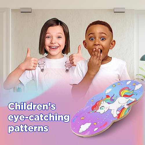 Wooden Balance Board Kids, Wobble Board For Balance, Balance Board Toddler Supporter, Balance Boards for Stability and Core Training - color: 3. Cross base- Unicorn