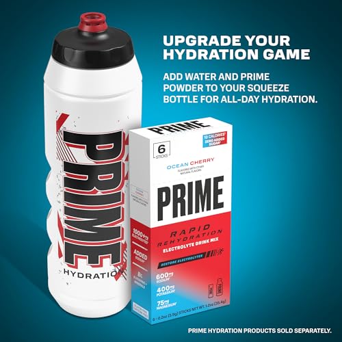 PRIME 32 oz Red & Black Graphic Squeeze Sports Water Bottle, BPA Free, Dishwasher Safe, Easy-Grip Ergonomic Leakproof Design, Fast Hydration for Gym, Cycling, Running - color: Red Black