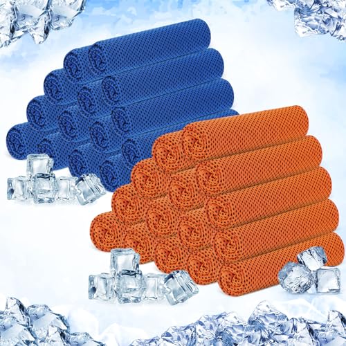 Hosuly 30 Pack Cooling Towels, 40"x12" Ice Breathable Soft Chilly Sweat Rag Microfiber Workout Rags for Gym Cooling Towels for Neck and Face for Yoga Golf Sport Running - color: Dark Blue, Orange