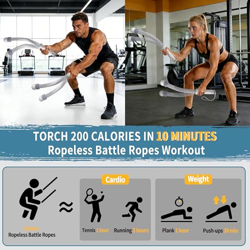 Portable Adjustable Ropeless Battle Ropes with Gray | Weighted Cordless Workout Rope with Anti-slip Handles for Low-impact Cardio, HIIT, Home Gym and Office Fitness - color: Gray