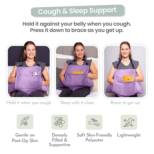 MOYOAMA Hysterectomy Pillow Post Surgery – Form-Fit Support Shield with Secure Straps, 2 Pockets, & Cozy Muff – After Hysterectomy Recovery Must-Haves, Post-Op C-Section Pillow Post Surgery Gifts - color: Majestic Violet