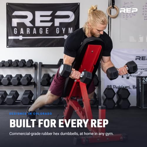 REP Fitness Rubber Hex Dumbbell Set, Adjustable Weight Pairs, Home Gym Equipment, Strength Training For Men Women, Black Coated Grips, Workout Rack Storage Optional, Heavy Lb Free Weights