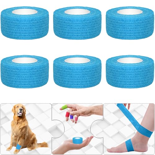 6 Pack 1 Inches Self Adhesive Bandage Wrap Breathable Cohesive Bandage Elastic Tape for Pets, Athletic, Sports, Wrist, Knee, Ankle(5 Yards Per Roll, Light Blue) - color: Light Blue, size: 1 Inch