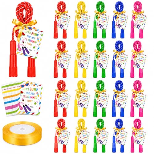 25 Set Jump Ropes for End of Year Student Gifts – 7.7ft Rainbow Adjustable Skipping Ropes Bulk with Cards for Teachers, Students, School Parties & Outdoor Activities - color: Colorful