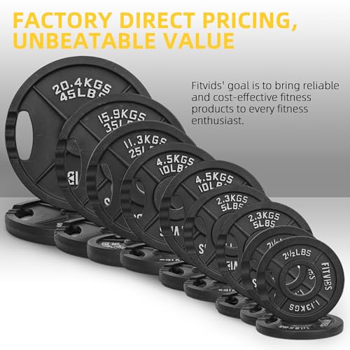 Fitvids Standard Cast Iron 1-Inch Weight Plates for Strength Training & Weightlifting, 35LB/70LB/120LB - style: Set (120LB: 2.5/5/10LB X4+25LB X2)