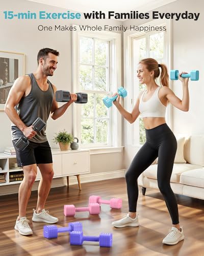 FEIERDUN DB3 5-in-1 Adjustable Dumbbell Set, 6LB/10LB Pair Adjustable Weights for Women at Home, Dual Locking Stable Hand Weights with TPU Soft Handle, Home Gym, Rehab, Pilates, Yoga, Strength Training - color: C-Mint Blue, style: 6LBS Pair (12LBS Total)