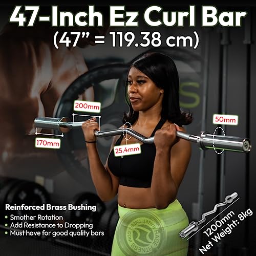 Rage Fitness EZ Curl Bar – 47 Inch, 2 inch | 17lbs Alloy Steel with Chrome Finish & Nylon Bushings with 400lbs Max Capacity – Home Gym Curling Bars for Weightlifting Other Upper & Lower Body Movements