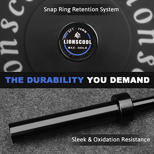 LIONSCOOL Premium 4ft/4.9ft/6ft Barbell for Strength Training and Olympic Weightlifting, 2 Inch Weight Bar for Squats, Curls, Deadlifts, Presses, Hip Thrusts, 350lbs/500lbs Capacity - color: Black, size: 6 ft