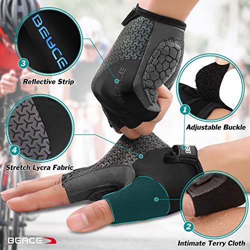 BEACE Gloves for Cycling Bike Biking Half Finger Road Bicycle for Men and Women-5MM Breathable Anti-Slip Shock-Absorbing Pad Gym Motorcycle Light Weight Mountain Bike Gloves - color: Colorful Night Glow, size: Medium