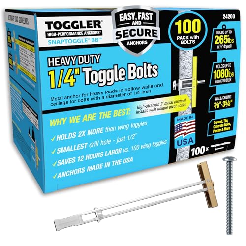 TOGGLER SNAPTOGGLE Drywall Anchor with included bolts for 0.25"x2.5" (100 Pieces) - size: 2.5 inches