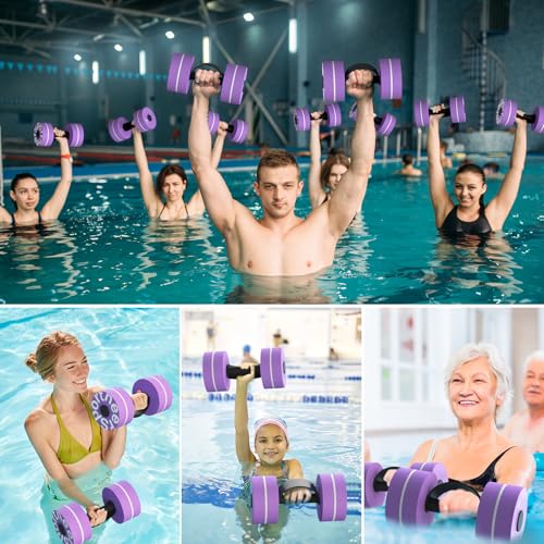 Sportneer Water Weights Aquatic Exercise Dumbbells Water Dumbbell Aerobics Workouts Set of 2 EVA Foam Pool Weights Dumbbells Set Aqua Fitness Barbells Equipment for Water Aerobics Weight Loss - color: Purple pinstripe