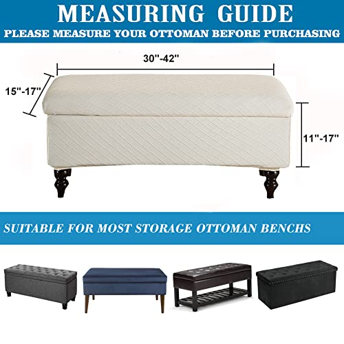 ANWUCHEN Ottoman Cover Rectangle, Stretch Storage Ottoman Covers with Elastic Bands Ties, White Medium - color: White, size: 35"D x 16"W x 15"H