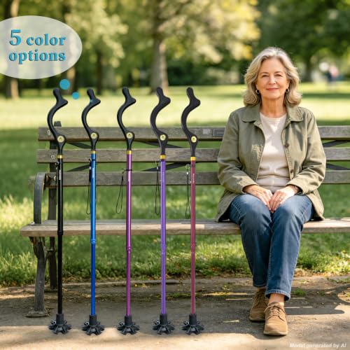 Walking Cane Foldable for Men & Women Seniors for Balance,Self Standing Folding,Height Adjustable Anti-Slip Lightweight Alloy Walking Stick for Travel Mobility Aid - color: Violet