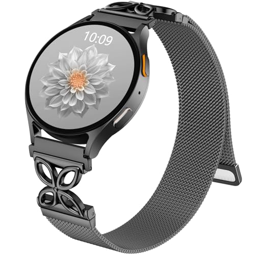 Getino Magnetic Metal Band Compatible with Galaxy Watch 7 Band 6 5 4 FE Active 2 40mm 44mm/Galaxy Watch 5 pro 45mm/Classic, Floral Dressy Milanese Strap for Samsung Watch Bands Women Stainless Steel - color: Black