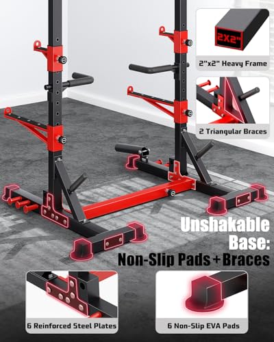YOLEO Smith Machine & Squat Rack Combo, Multi-Functional Power Racks with Adjustable Width & Pull-Up Bar, Cable Crossover Power Cage, Independent Dual-Pulley System for Home Gym Garage Basement - style: Squat Rack Combo（Extended Squat Rack + 880LB Weight