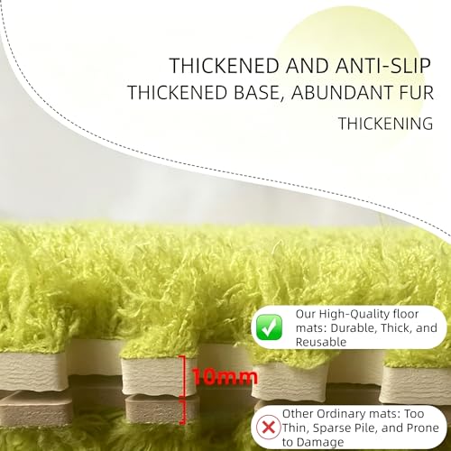 12pcs Carpet Squares Puzzle Floor Mat, Plush Interlocking Carpet Tiles, Anti Slip EVA Foam Jigsaw Floor Tiles, Build A Safe Area for Bedroom Playroom (Fluffy Green) - color: Long Plush-green