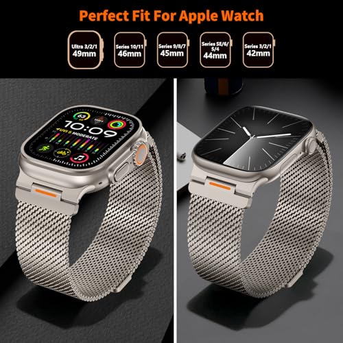 Milanese Loop Compatible with Apple Watch Ultra 3/2/1 Band 49mm 46mm 45mm 44mm 42mm, Magnetic Stainless Steel Strap Bands for iWatch Ultra SE 3/2/1 Series 11 10 9 8 7 6 5 4 3 2 1 Men, Titanium - color: Titanium
