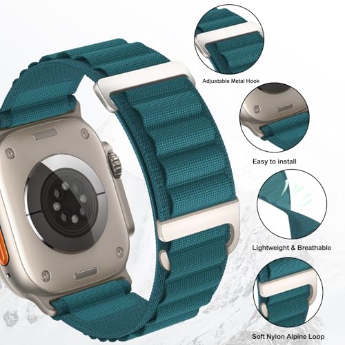Alpine Loop Compatible with Apple Watch 3 Band 49mm 46mm 45mm 44mm 42mm 41mm 40mm 38mm Men Women, Nylon Sport Loop for Apple Watch Ultra 2/1 iWatch Series 11 10 9 8 7 6 5 4 3 2 1 SE - color: Ink Green