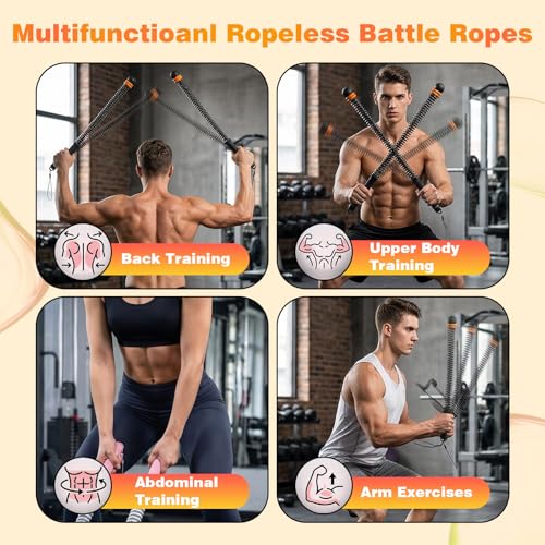 2Pcs Weighted Cordless Battle Ropes, Heavy Duty Cordless Battle Rope with Non Slip Handle Adjustable Resistance and Portable Exercise Ropes for Strength Training & Cardio Fitness(Black) - color: Black