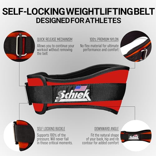 Schiek Sports Model 2004 Nylon 4 3/4" Weight Lifting Belt - Black - color: Red, size: Small