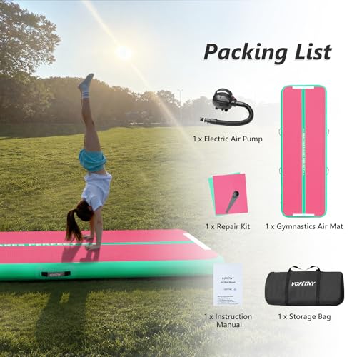 VOFiTNY All Purpose Gymnastics Mat 6.6/10/13/16/20 ft Sturdy Inflatable Tumble Track for Home/Gym - color: Pink/Green, size: 10ft*3.3ft*4inches(3m*1m*0.1m)