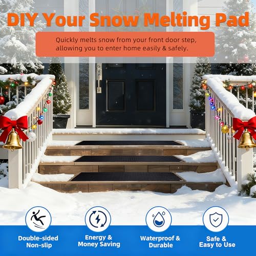 3PCS Heated Snow Melting Mats 10 x 30,Upgraded Anti-Slip Electric Snow Walkway Outdoor Mats,Winter Ice Heat Rubber Mat for Stairs Steps Floor