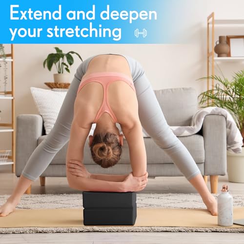 RoundFunny 4 Pack Yoga Blocks Non Slip Pilates Brick Foam Blocks Pilates Dance Gymnastics Workout Fitness Props Tool for Stretching Meditation and Exercise - color: Black