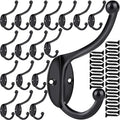 ZEYU 20Pcs Wall Hooks, Coat Hooks Hardware Heavy Duty Hooks for Hanging Coats Double No Rust Black Hook Wall Mounted with Screws for Key, Towel, Bags, Cup, Hat - color: 20Pcs Black