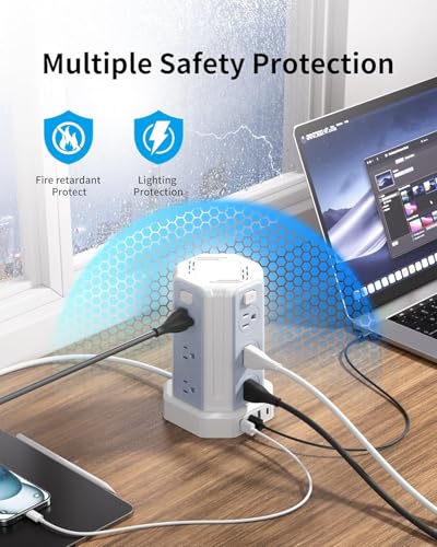 Power Strip 10 Ft Extension Cord with 12 AC Multiple Outlets 4 USB (1 USB C), SMALLRT Power Strip Tower Desktop Charging Station for Home Office College Dorm Essentials - color: White, size: 10 ft