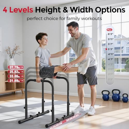Sportsroyals Adjustable Dip Bar Station, Heavy Duty Parallette & Parallel Bars, 400LBS Stable Dip Stands for Home Gym, Calisthenics & Upper Body Workout Equipment - color: red