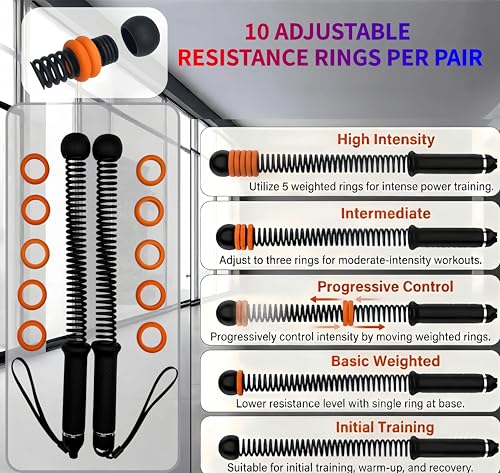 Weighted Cordless Battle Ropes with 10 Adjustable Resistance Rings-17.3" Portable Fitness Ropes for Home Gym Office&Travel, HIIT Strength Training&Full Body Cardio for Men&Women (2 PCS, Black) - color: Black