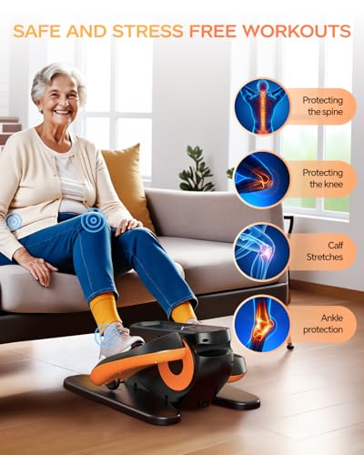Under Desk Elliptical Machine, Ellipse Leg Exerciser as Seen on Tv for Seniors Adults with 12 Adjustable Speed, Quiet & Portable Seated Pedal Exerciser with Remote Control & Non-Slip Foot Straps