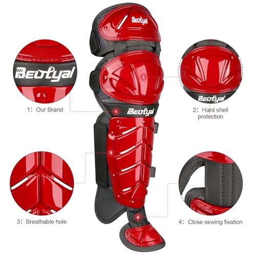 Baseball Softball Catcher Leg Guards Shin Guards for Youth Adult - size: 12"-Youth Red