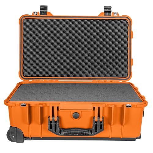 Eylar 22" Carry-On Roller Hard Case With Ragar Reconfigurable & Reusable XP Crosslink Foam, Waterproof, Shockproof For Equipment, Drones And Cameras, TSA Standard (2 Ragar Layers) (Orange) - color: Orange