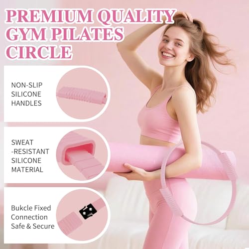 13 PCS Pilates Equipment Kit for Women,Pilates Ring and Ball Set with Resistance Bands,Core Sliders, Socks, Bag & Guide for Starter Home Workout Fitness Gym Essentials - color: Pink
