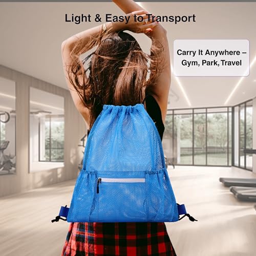 Mesh Sports Drawstring Bag, Large Breathable Gym Sack for Boxing Gloves, Boxing Equipment, Shoes & Training Gear, Lightweight & Durable (Blue) - color: Blue