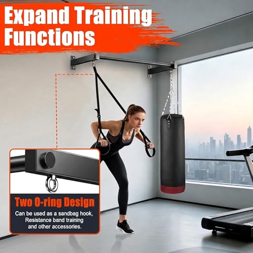 Wall Mount Pull Up Bar, Heavy Duty Steel PullUp Bar Fits 16", 24" & 32" Wood Studs, for Home Gym Garage Basement Strength Training Chin Up Bar with Round Anchors