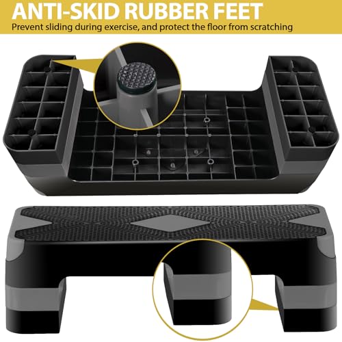 27'' Aerobics Stepper Workout Step Platform with 4 Risers 4"-6"-8" Height Adjustable, Non-Slip Fitness Exercise Workout Trainer for Cardio, Core, Strength Training,Home Gym - color: Gray
