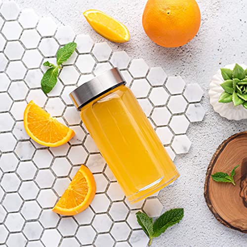 Juice Bottles - 4 Pack Wide Mouth Glass Bottles with Lids - for Juicing, Smoothies, Beverage Storage - 10oz Glass Water Bottles, BPA Free, Stainless Steel Lids, Leakproof, Reusable, Borosilicate - size: 10 oz